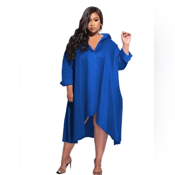 Plus Size Satin Button Front Hem Oversized Elegant Loose Fit Shirt Dress - Picture 3 of 13